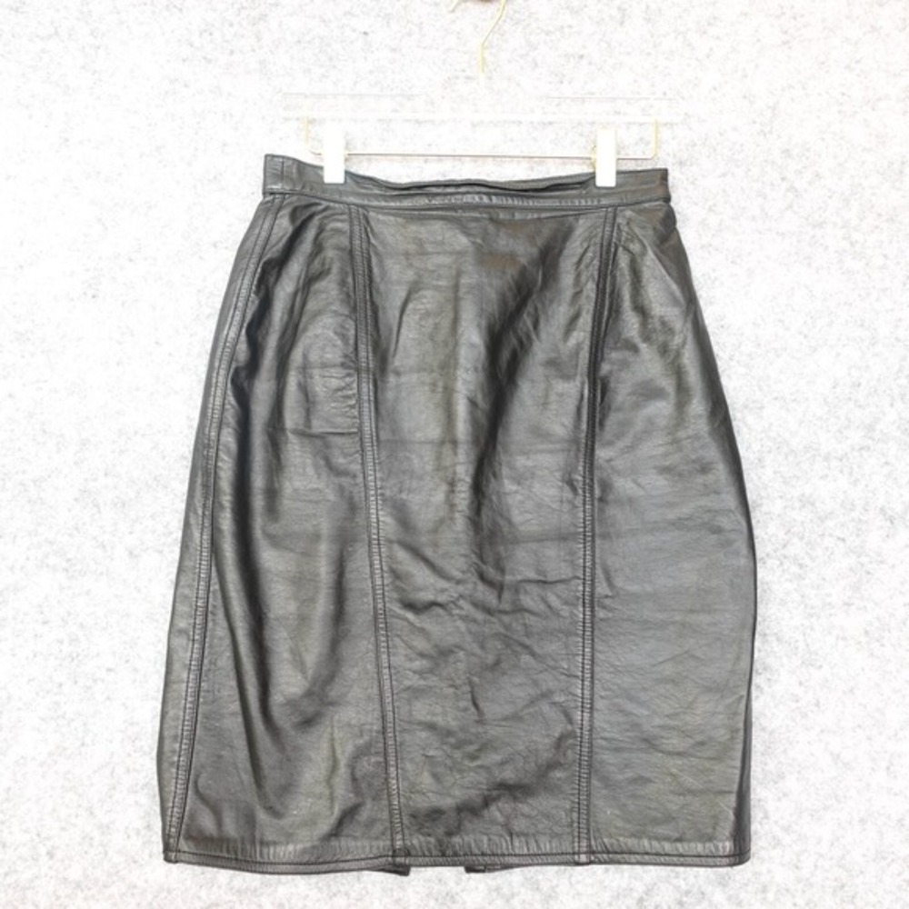 Vintage 90s Y2K Grunge Genuine Leather Skirt S Black Office Gothic Scandi WINLIT